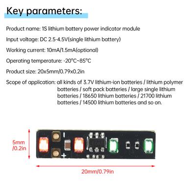 Модуль индикации питания DC3.7-4.2V Версия высокой яркости/Энергосбережения Индикатор заряда 1S троичной литий-ионной батареи Светодиодный индикатор Мини