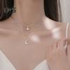 Women Necklace Double-layer Star Moon Pendant Adjustable with Extended Length Hollow Chain Lady Clavicle Necklace Neck Jewelry