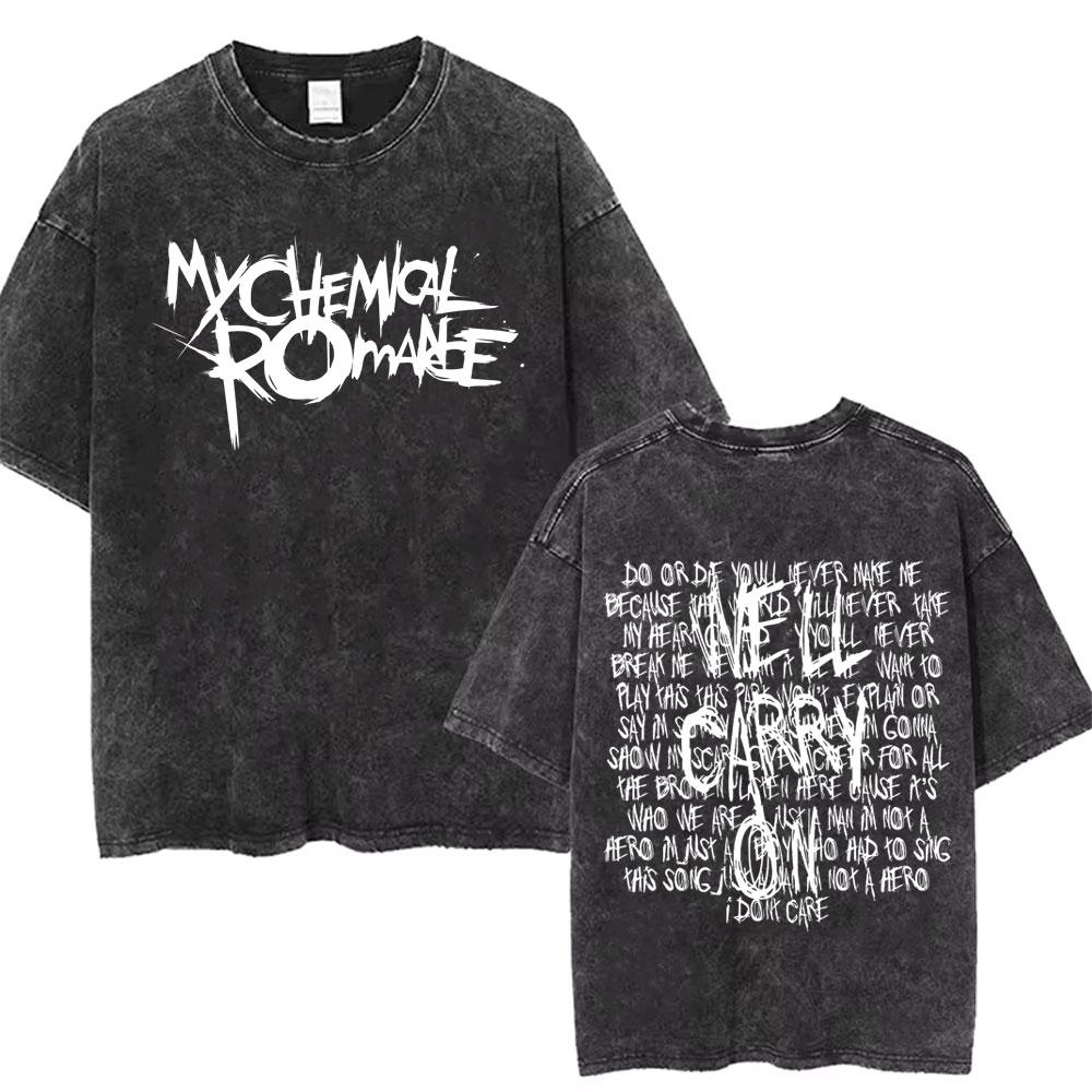Men Women Punk Emo Rock Oversized Short Sleeve Tops Rock Band My Chemical Romance Washed Vintage Printed T Shirt