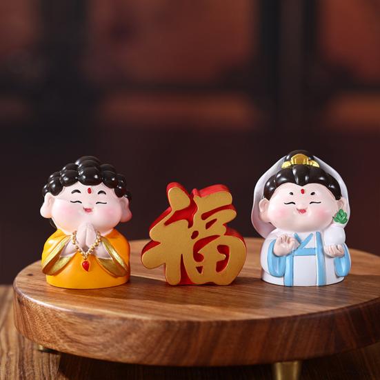 Cartoon God of Wealth Figurine Hand-painted Chinese Immortals Statue Resin Sculpture Home Office Desktop Decoration Ornament
