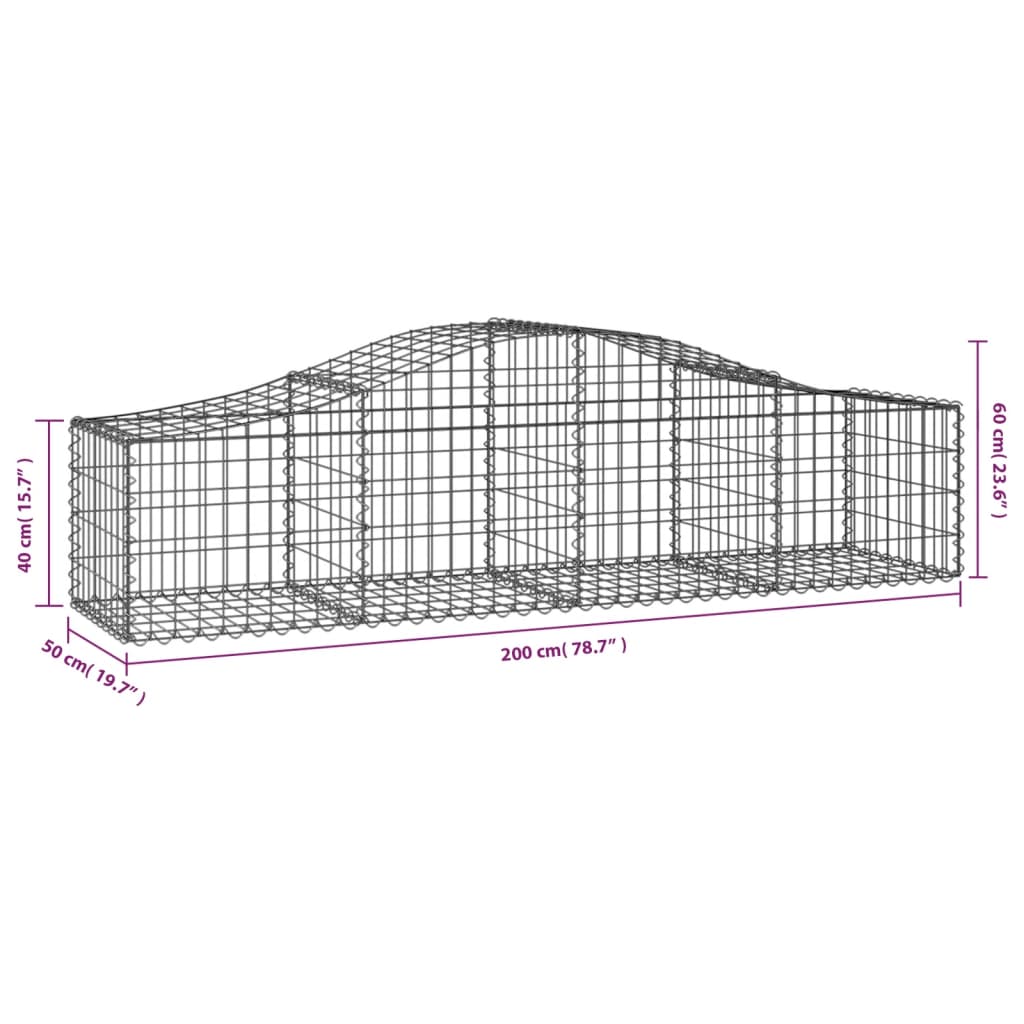 Arch Topped Gabion Baskets 6 pcs 200 x 50 x 40 60 cm Galvanized Steel