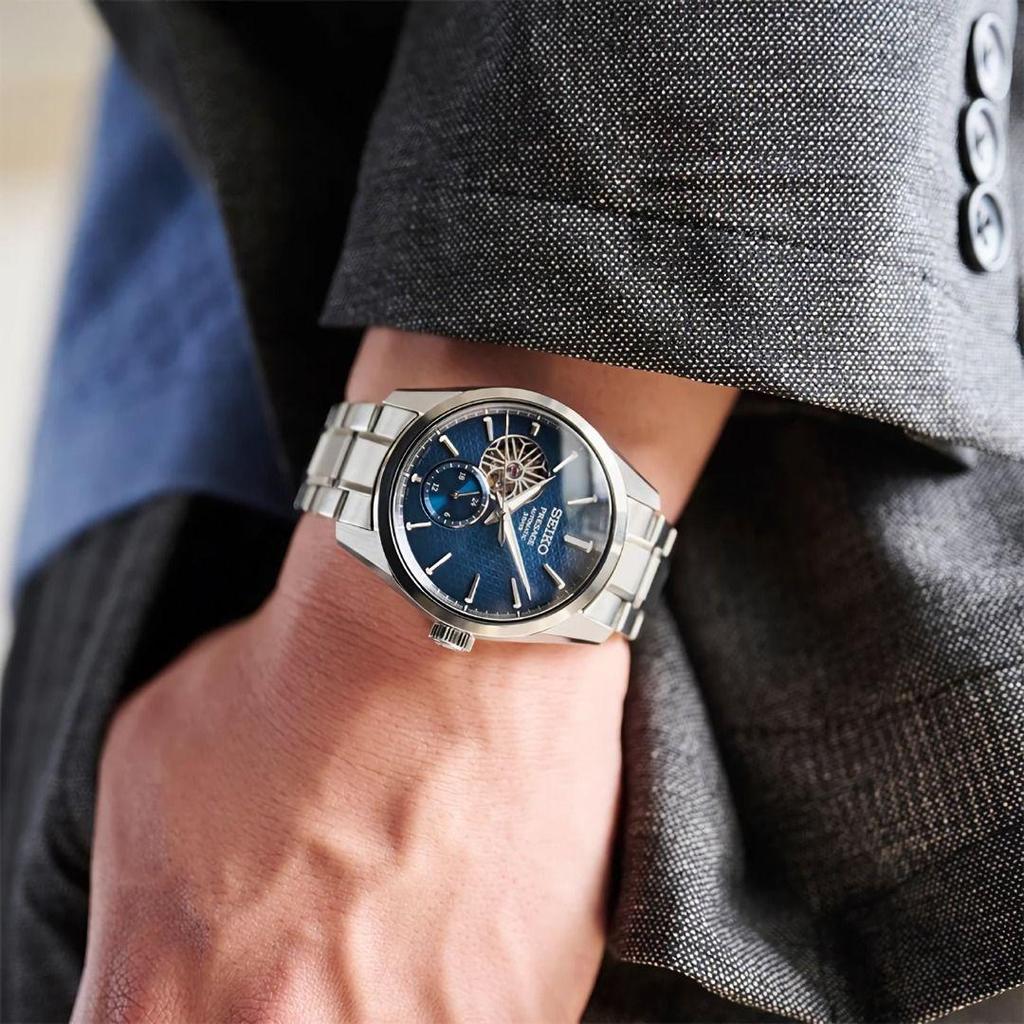 Seiko Presage Sharp Edged Automatic Blue Dial Open Heart Мужские часы SPB417J1