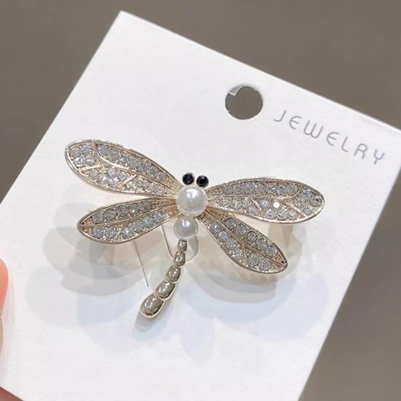Vintage Shinny   Pearl Dragonfly Brooches For Women Dress Silk Scarf Insect Corsage Pins Jewelry Accessories