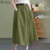 Women Casual Elastic Waist Solid Color Summer Skirts