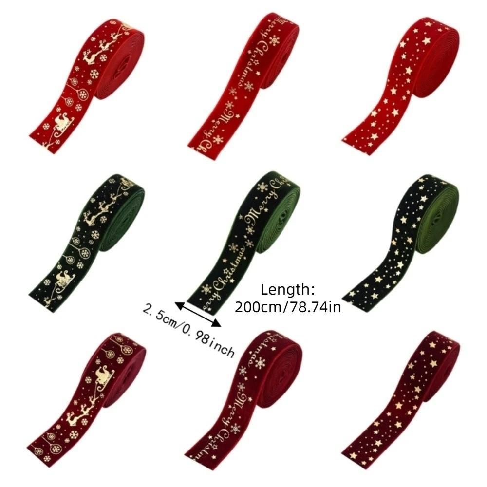 DIY Gold Stamp Velvet Ribbon Woven Wreaths Green Red Ribbon Christmas Tree Ornaments