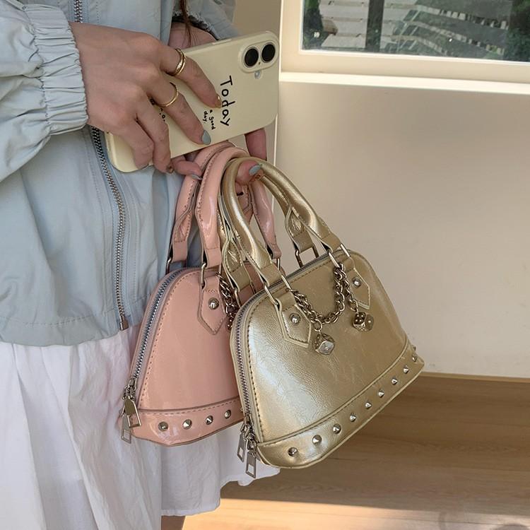 New Niche Design High-end Champagne Thousand Gold Rivets Portable Shell Small Bag Fashionable Single Shoulder Oblique Span Bag