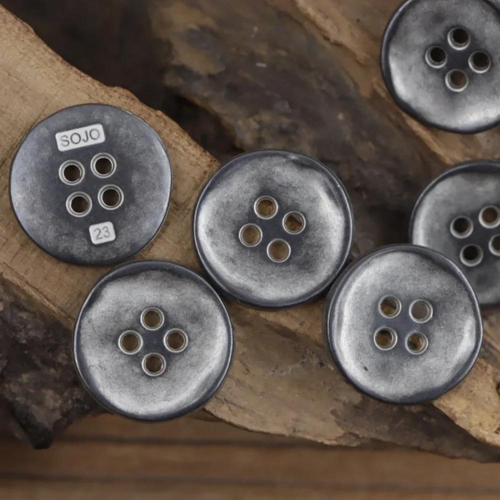 10 шт. модных металлических пуговиц 11/15/20 мм, круглые 4-дырочные пуговицы, старинные металлические цветные пуговицы, аксессуары для одежды