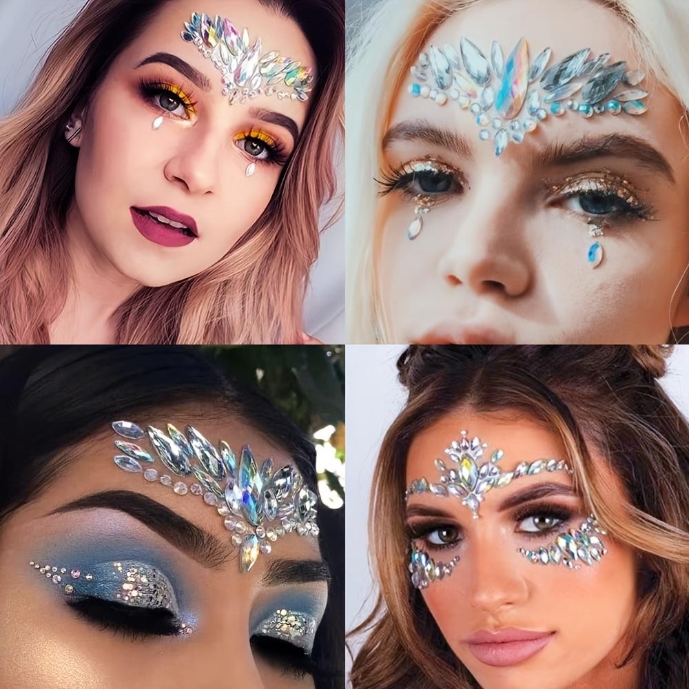 Sparkling Rhinestone Design 5sheets/set Face Gems Decals AB Colorful Festive Eye Forehead Embellishments Carnival/Mardi Gras/Masquerade Home