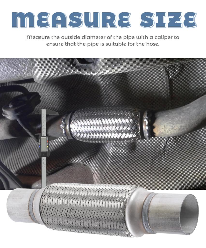 Exhaust Flex Pipe 2.5 x 8 Inch Heavy Duty Stainless Steel Muffler Tube Reduces Vibration Noise Universal Fit for Cars Trucks SUVs