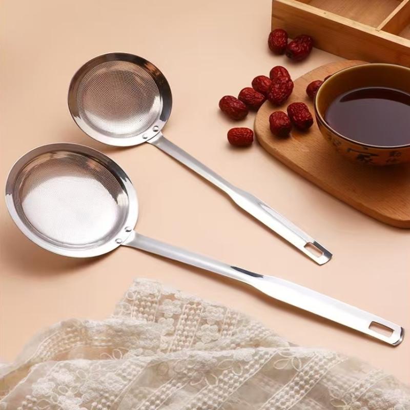 Скиммер из нержавеющей стали с мелкой сеткой для снятия жира, ложка-дуршлаг, фильтр для жира/масла/пены с ручкой, кухонный инструмент