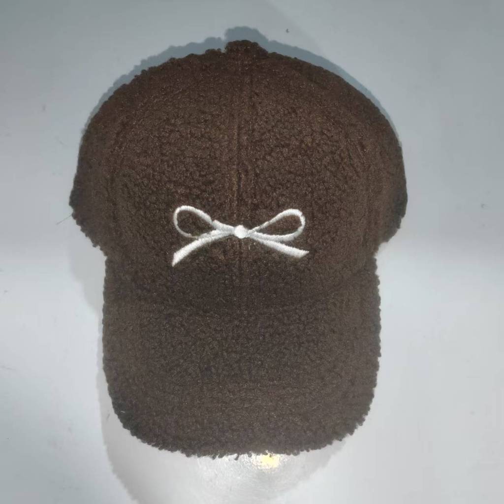 Winter Baseball Plush Cap With Embroidered Butterfly Bow Design For Wear Daily