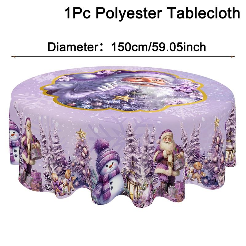Purple Christmas Tablecloth Santa Claus Table Cover Christmas Party Table Decorations for Home Kitchen 2025 Xmas Gifts Navidad