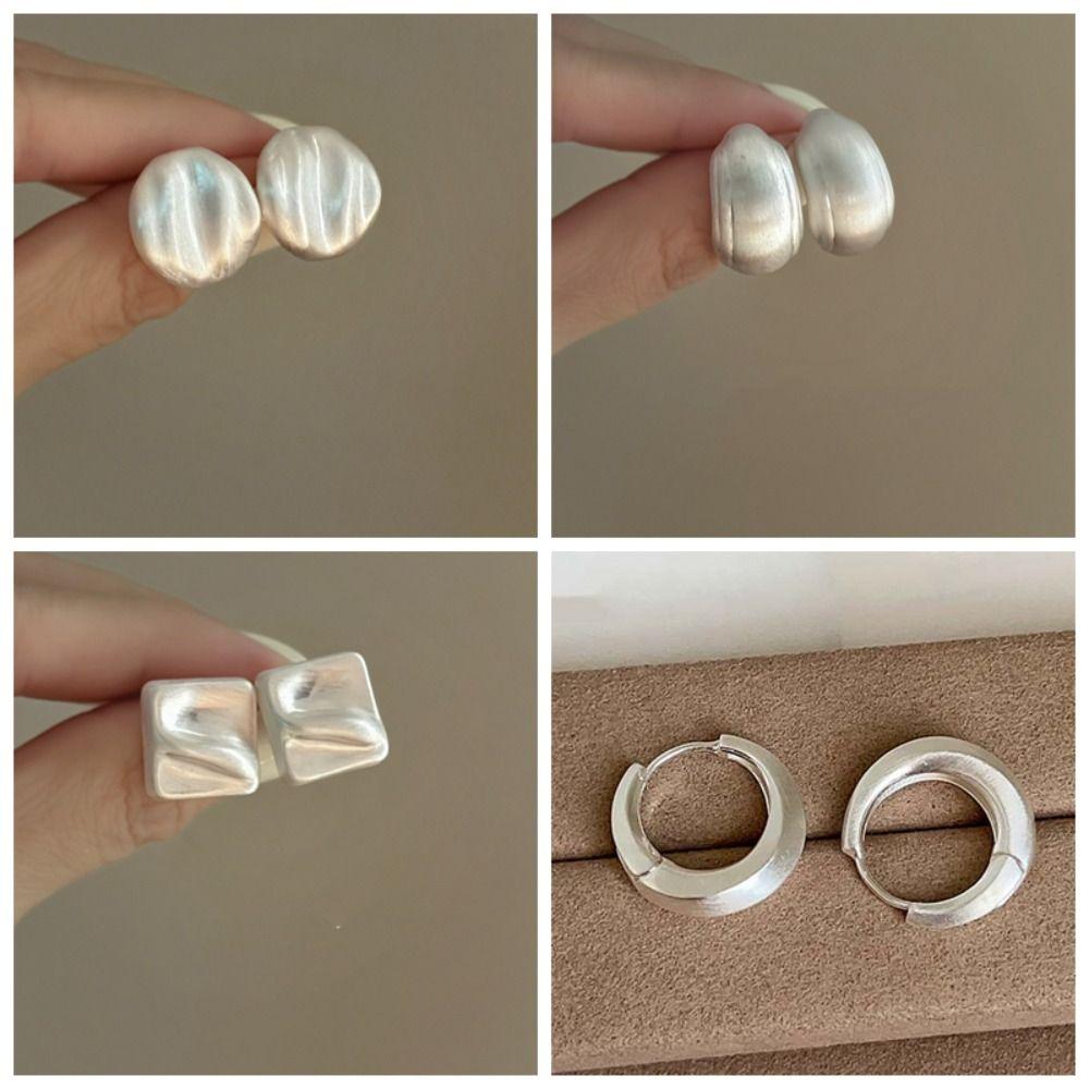 1 pair Ear Jewelry Irregular Geometry Earrings Waterproof Silver Circle Ear Buckles Daily