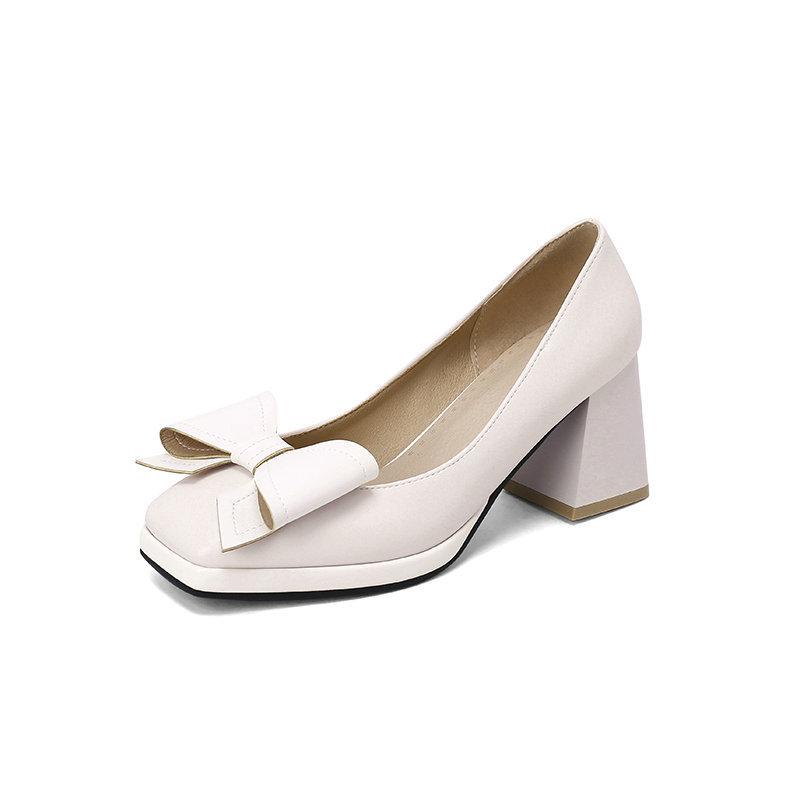 Модные милые туфли-лодочки на каблуке с бантом для женщин, большого размера, повседневные, элегантные, синие, красные, на среднем блочном каблуке, для офиса, вечеринки, свадьбы