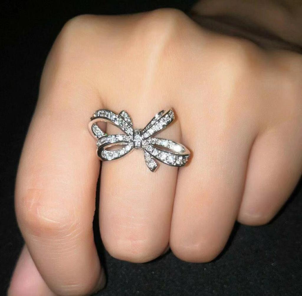 Newest Bow Knot White Zircon Jewelry Palace Bow Knot Anniversary Cubic Zircon Rings for Women Jewelry Fine Jewelry