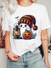Halloween Ghost Womens T Shirt Knit Beanie Hat Lantern Pumpkin Bat Graphic Print Short Sleeve O Neck Casual Fall Party Tops