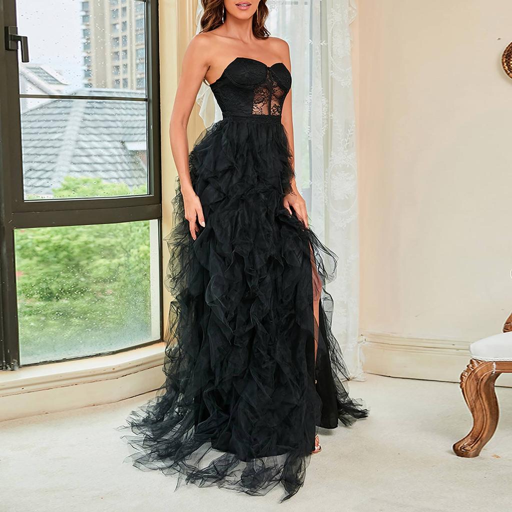 Women's Fashion Solid Color Lace Mesh Sheath Sexy Evening Dress