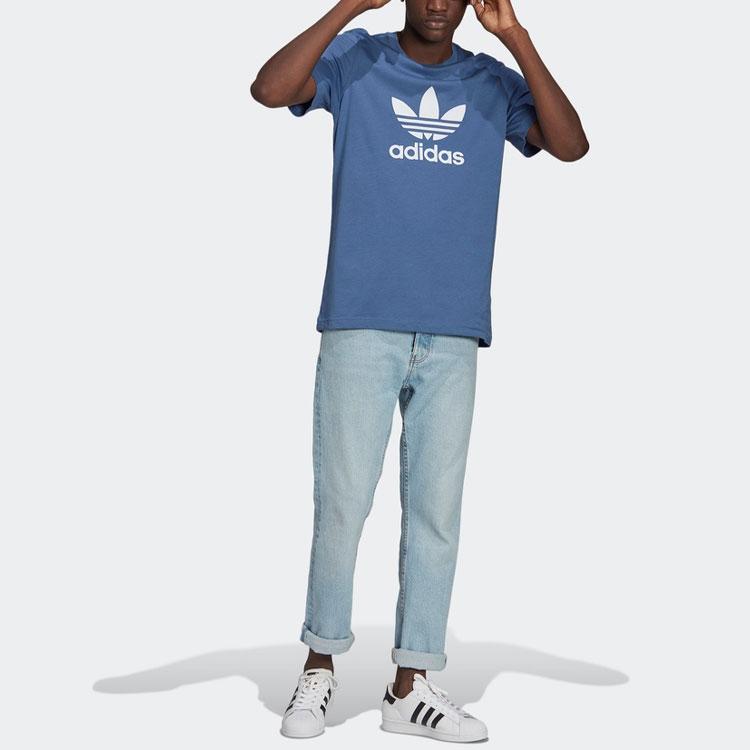 adidas Оригинальная спортивная футболка с логотипом-трилистником и круглым вырезом, мужские топы, темно-синяя GN3467
