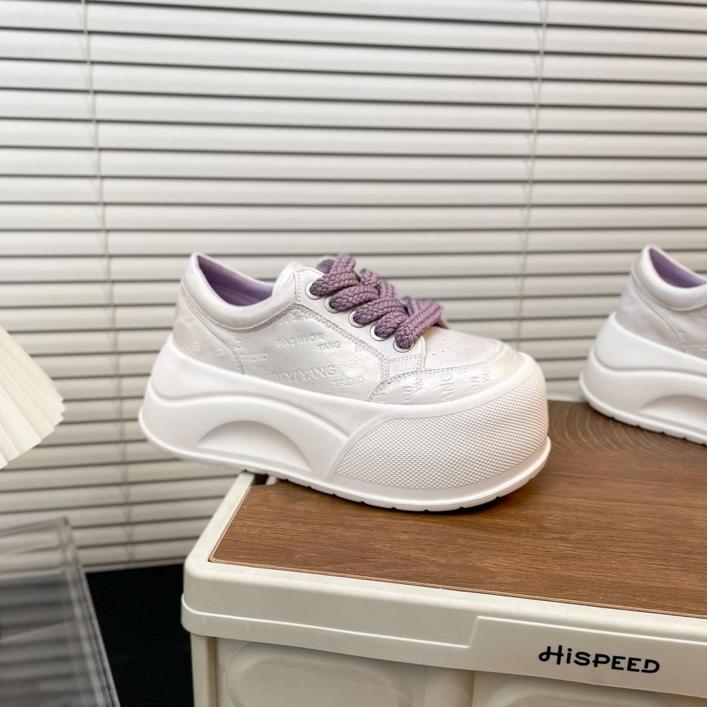 Leather Letter-printed Thick-soled Muffin White Shoes Women's Big-headed Bread Shoes Ultra-light and Versatile Small Casual Board Shoes