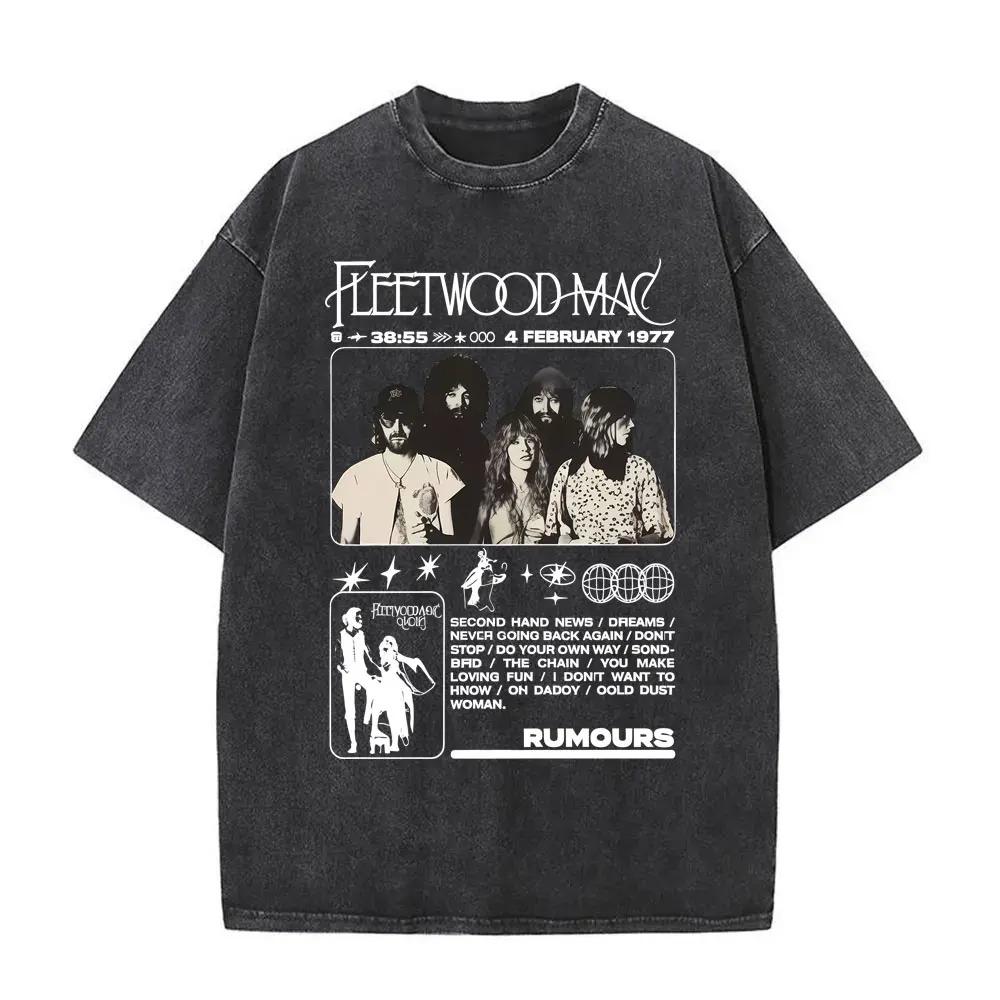 2026 Стиранная Винтажная Футболка с Графикой Рок-группы Fleetwood Mac Rumours Футболка Стиви Никс Мужская Женская Повседневная Хлопковая Оверсайз Футболка