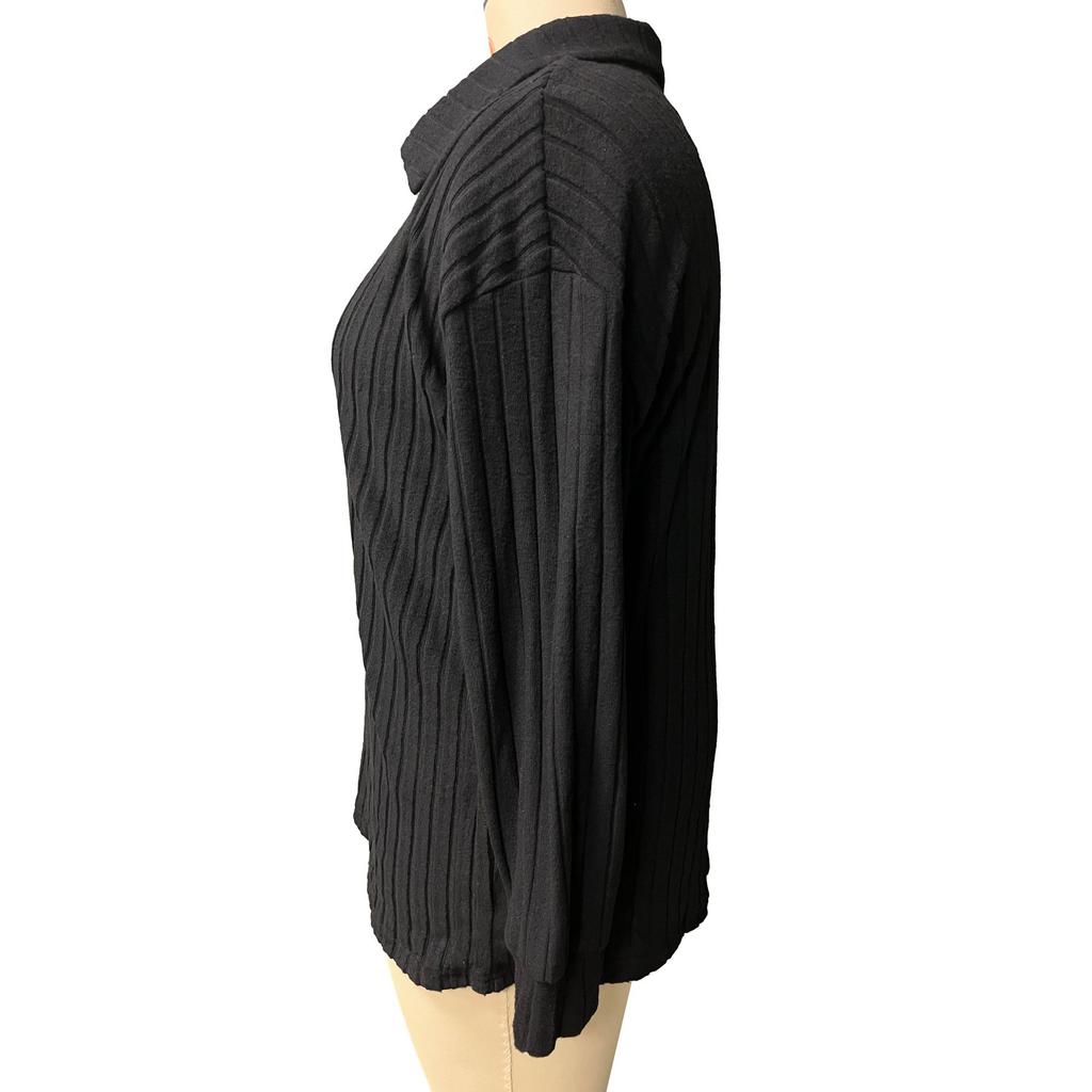 Осенние и зимние модели однотонной свободной женской блузки большого размера с V-образными лацканами и длинными рукавами в полоску с начесом