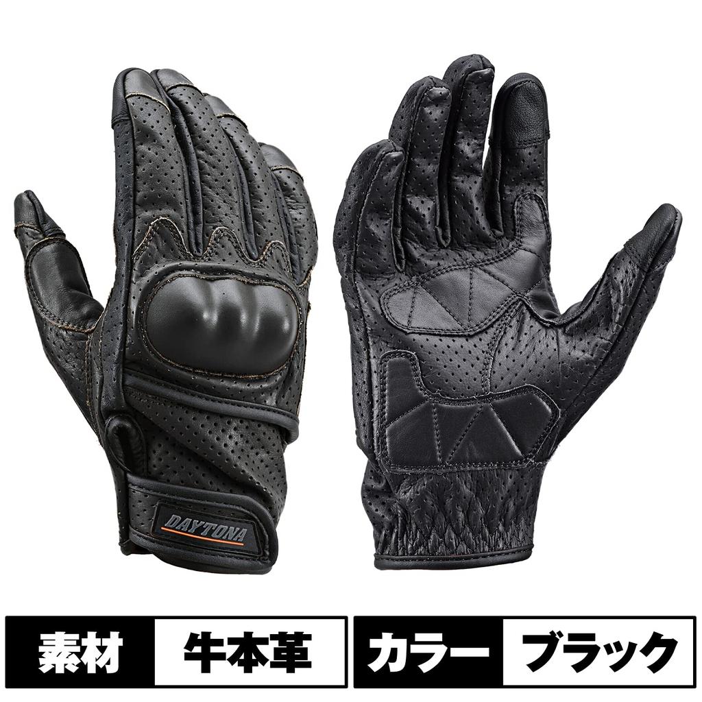 Daytona Motorcycle Gloves Genuine Leather Hard Protector Smartphone Compatible Cow Leather Punching Mesh Protector Gloves Black XL Size 18914