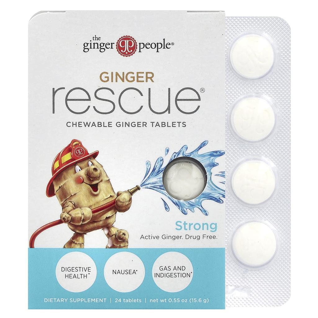 The Ginger People, Ginger Rescue, Жевательные таблетки с имбирем, Сильные, 24 таблетки, 0,55 унции (15,6 г)