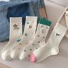Spring and Summer Cute Girls' Mid-calf Socks, Sweat-absorbing and Breathable, Animal Pattern Cotton Socks, Simple and Versatile Socks
