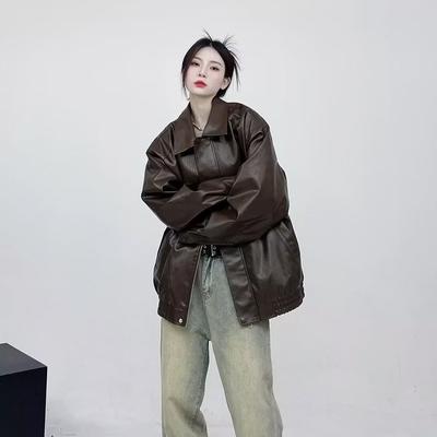 Куртка из искусственной кожи PU, женская однотонная куртка в стиле хип-хоп, куртка из искусственной кожи в мотоциклетном стиле для женщин