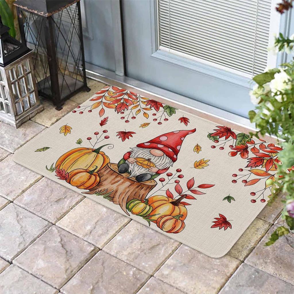 VIKAMA Autumn Welcome Door Mat Outdoor and Indoor Dwarf Pumpkin Floor Mat Kitchen Carpet Thanksgiving Home Decoration