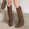 2025 новые коричневые сапоги в стиле вестерн, ковбойские, рыцарские сапоги, женские ретро замшевые высокие черные сапоги для брюк