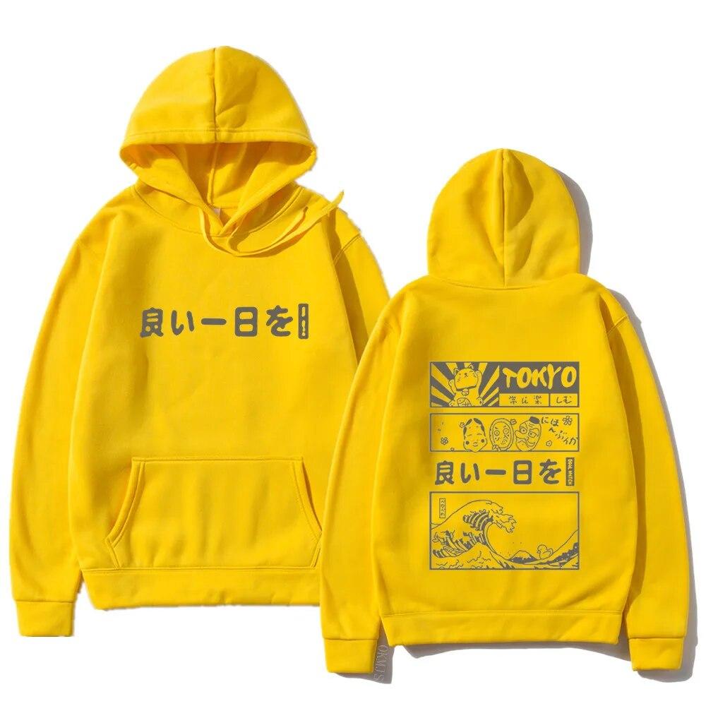 Harajuku унисекс толстовка с капюшоном японский кандзи мультфильм большая волна Токио негабаритный Streetw хип-хоп пуловер с капюшоном одежда унисекс