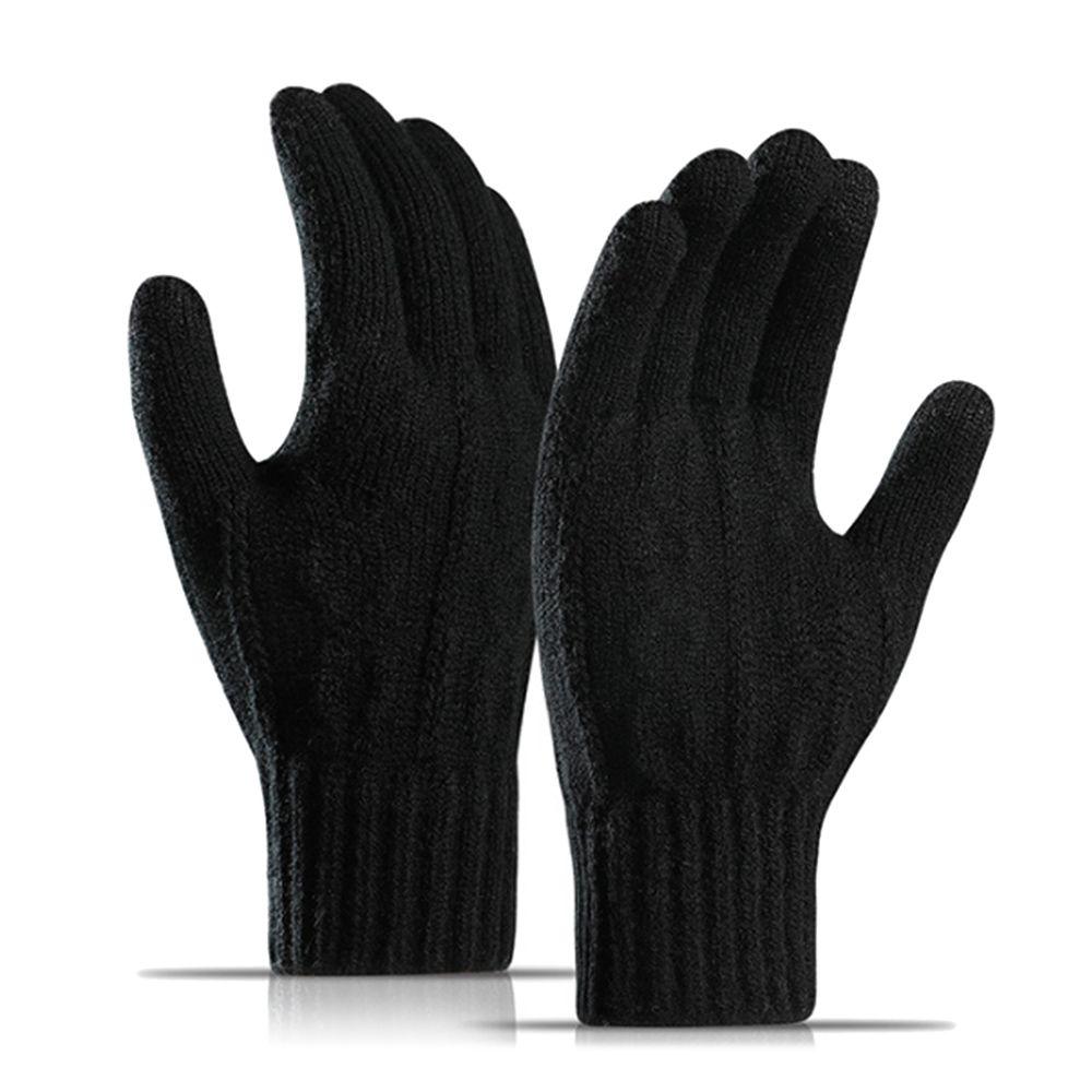 Men Women Plus Velvet Soft Touch Screen Mittens Thick Warm Arm Warmers Knitted Gloves