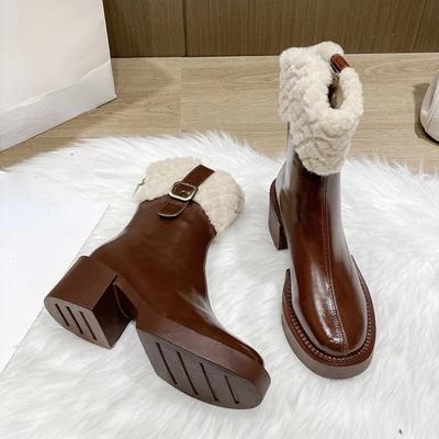 Модные зимние сапоги для женщин лакированные кожаные сапоги черные коричневые ботильоны на платформе теплые ботинки в стиле готика панк ботфорты