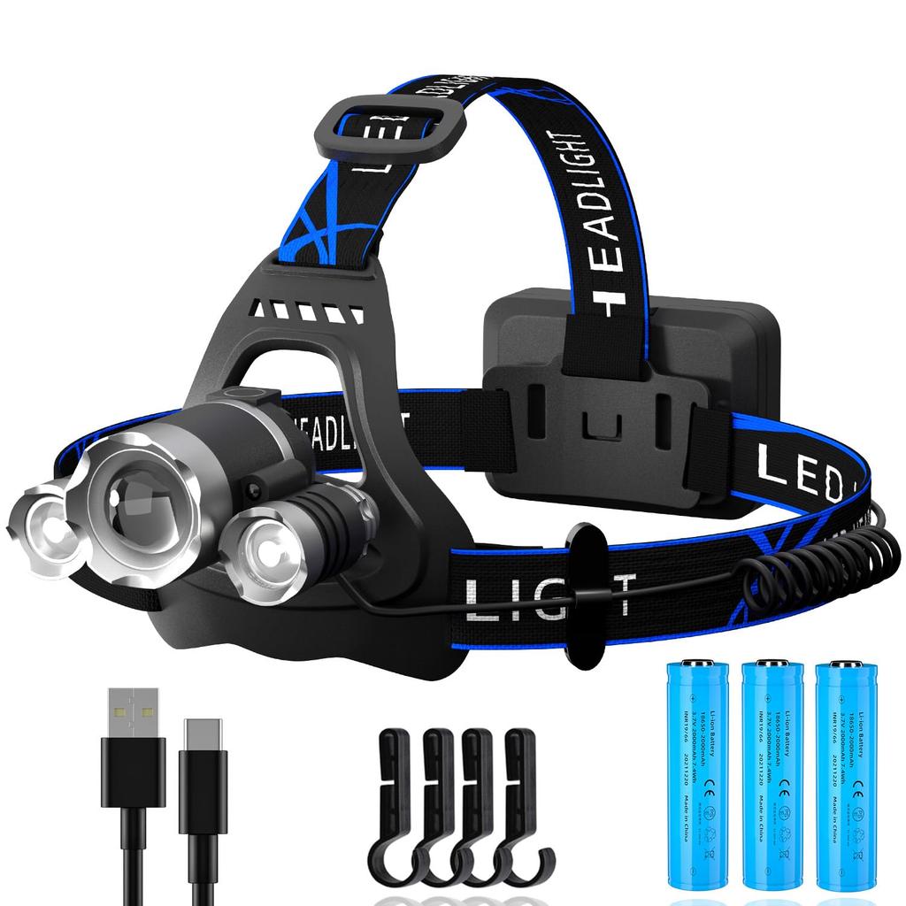 Улучшенный светодиодный перезаряжаемый налобный фонарь с датчиком движения, зумом, 6 режимами освещения, задней подсветкой, регулируемым лучом, индикатором уровня заряда батареи, новый