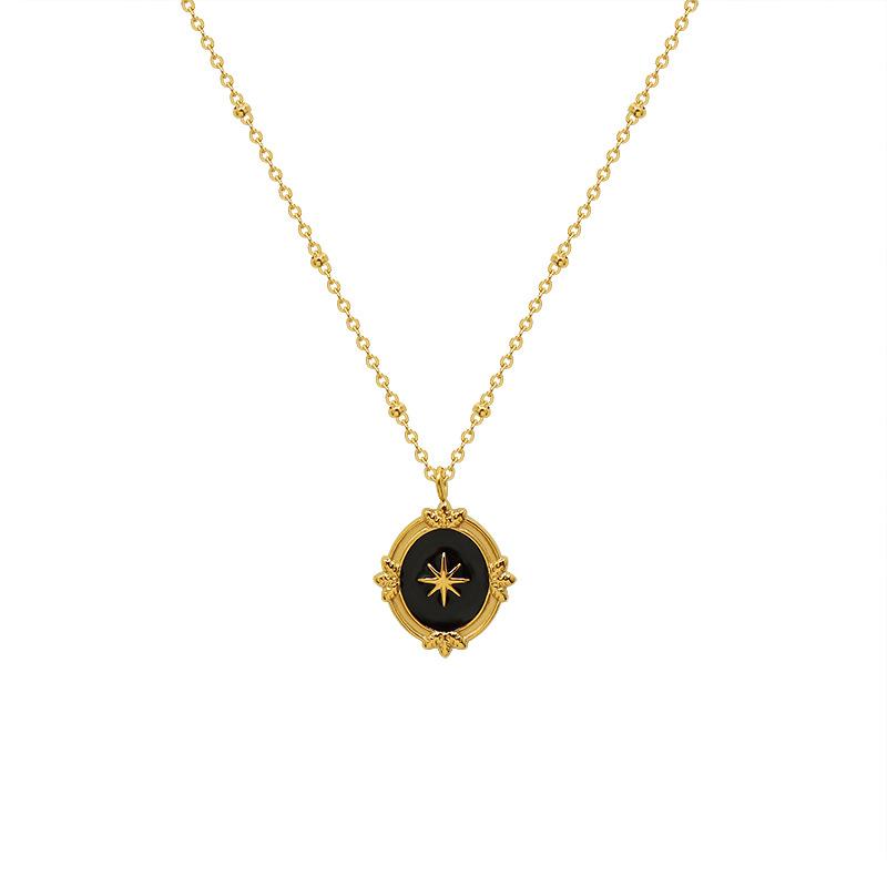 Court Wind Six Stars Necklace Treasure Texture Clavicle Chain Titanium Steel Material Non-Fading Gold Plated P1001
