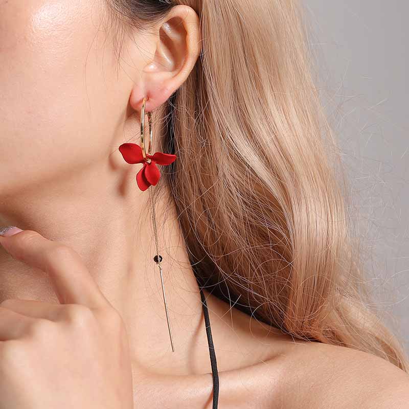 Petal Asymmetric Earrings Fashion Personalized Long Geometric Circle Tassel Eardrop Earrings