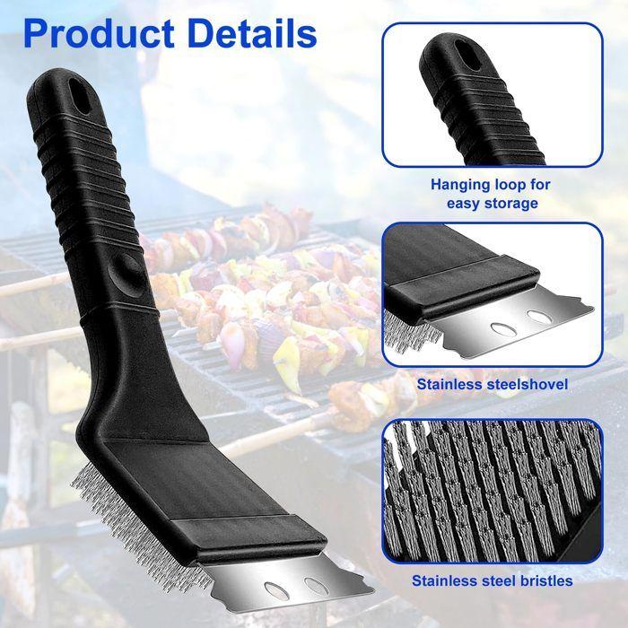 Brosse de barbecue - Inox - 3 pièces - Grattoir dur - Antirouille - Ergonomique