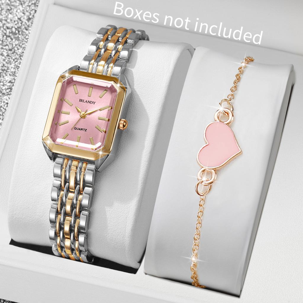 Xiaomi 2PCS Fashion Rectangle Women Watches Heart Bracelet Set Ladies Quartz Wrist Watch Reloj Mujer Girls (Without Box)