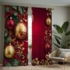 2pcs Set of Festive Christmas Curtains with Red Green Ornaments Digital Printed, Rod Pocket Design for Living Room Bedroom Decor