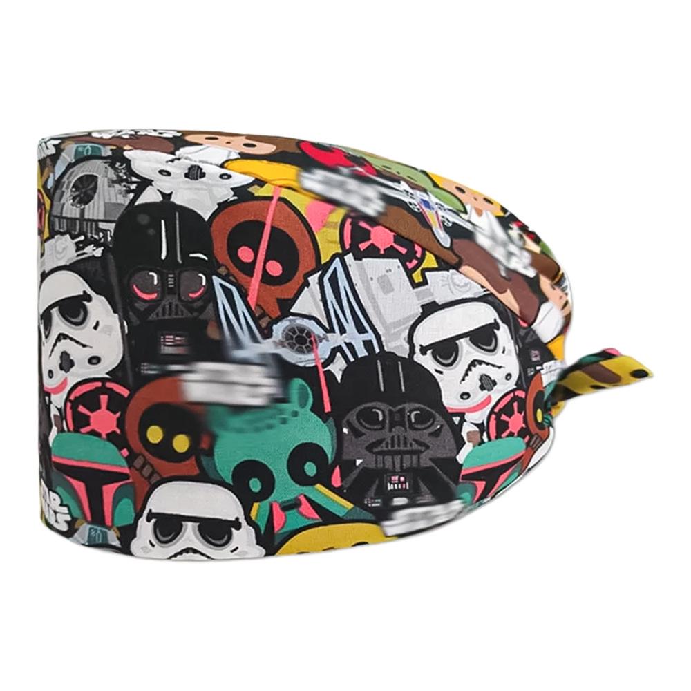 Unisex Cartoon Print Nurse Cap - Breathable, Sweat-Absorbent Surgical Cap for Pet Hospital and Medical Use.