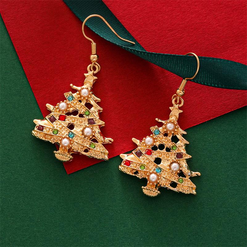 Christmas Baroque Irregular Imitation Pearl Stacked Star Tree Drop Earrings Xmas Tree Earring For Women Holiday Jewelry Gift