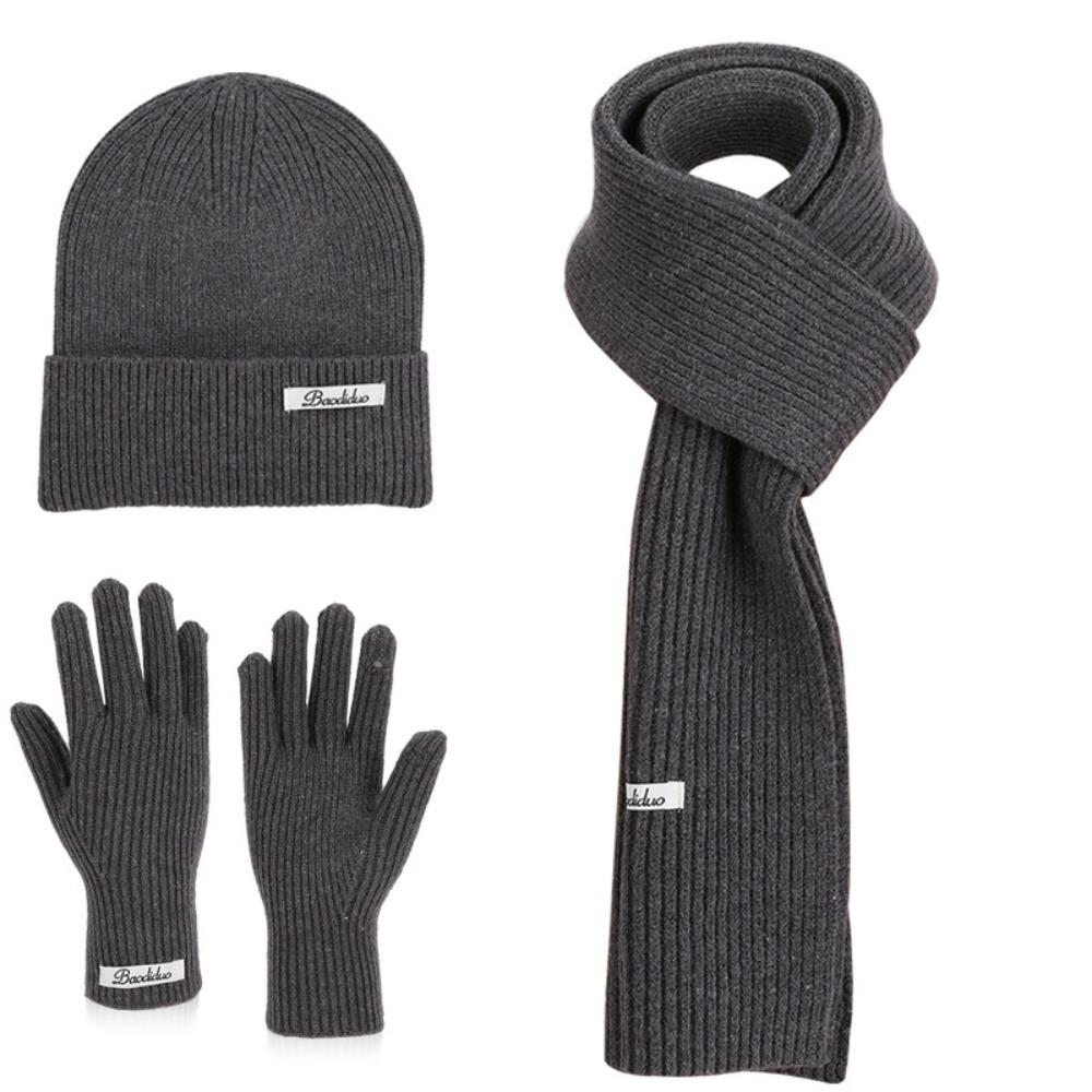 Solid Color Hat Scarf Gloves Set Warm Winter Beanie Hat Neck Protector Thermal Knit Cap  Skiing