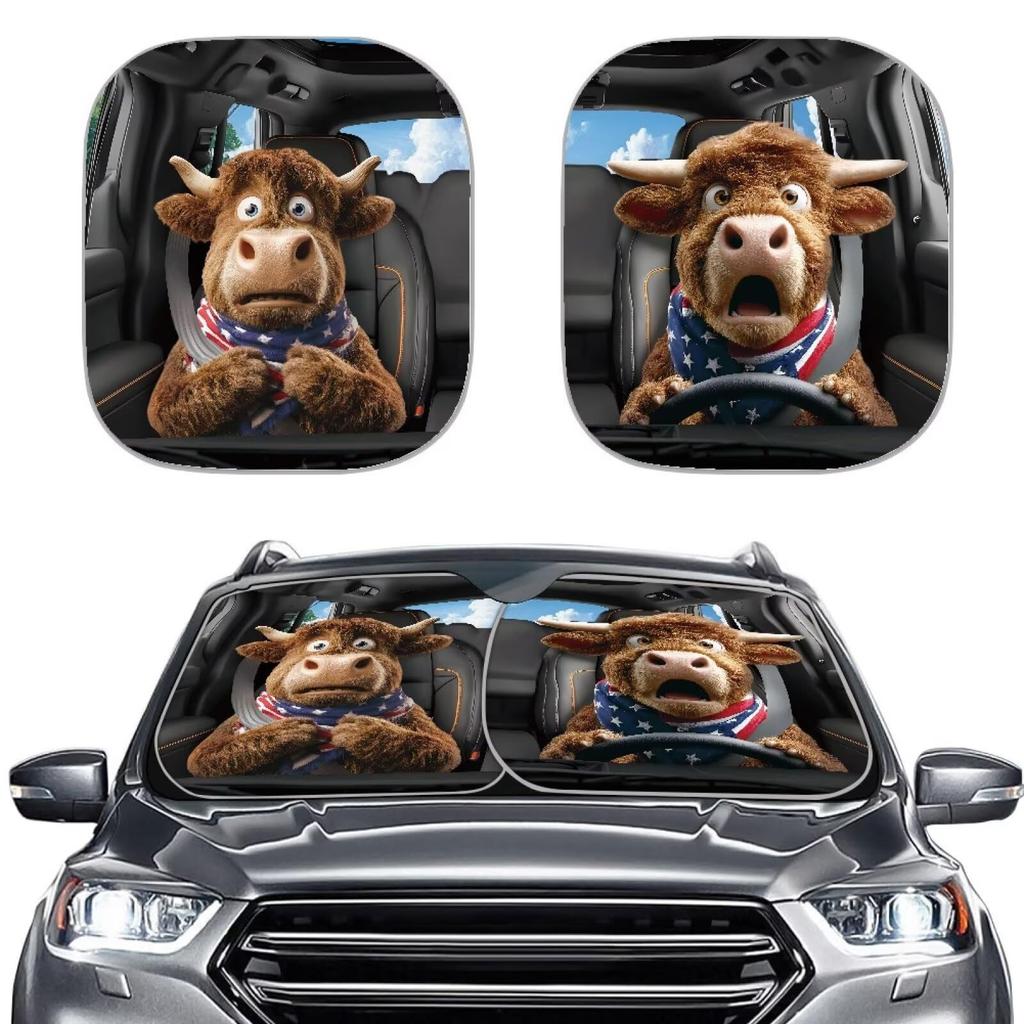 Car Shading, Car Window Shading, Sun Protection, Heat Insulation, Front Gear 3D Animal Printing, Car Shading