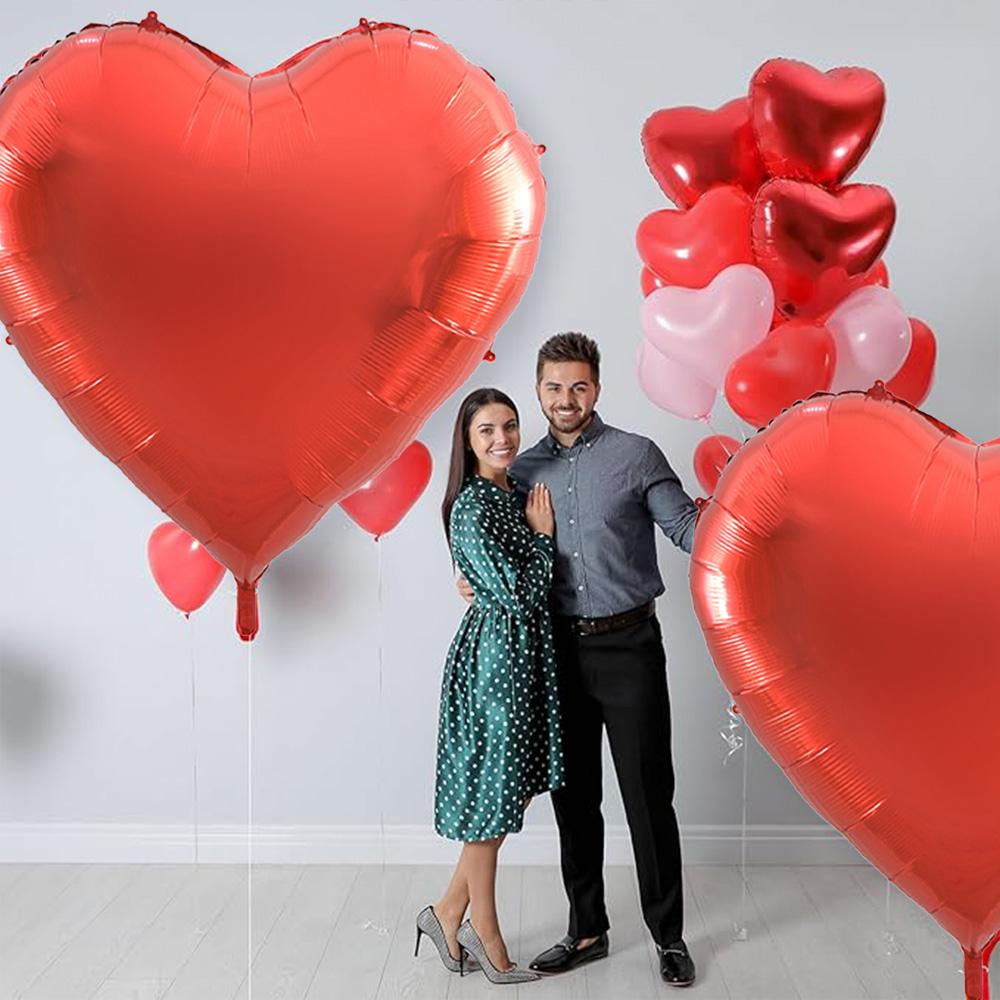 2-Pack of 60inch Large Heart-Shaped Aluminum Foil Balloons, Red Large Heart Balloons, Party Balloons, Suitable for Birthday Parties, Va