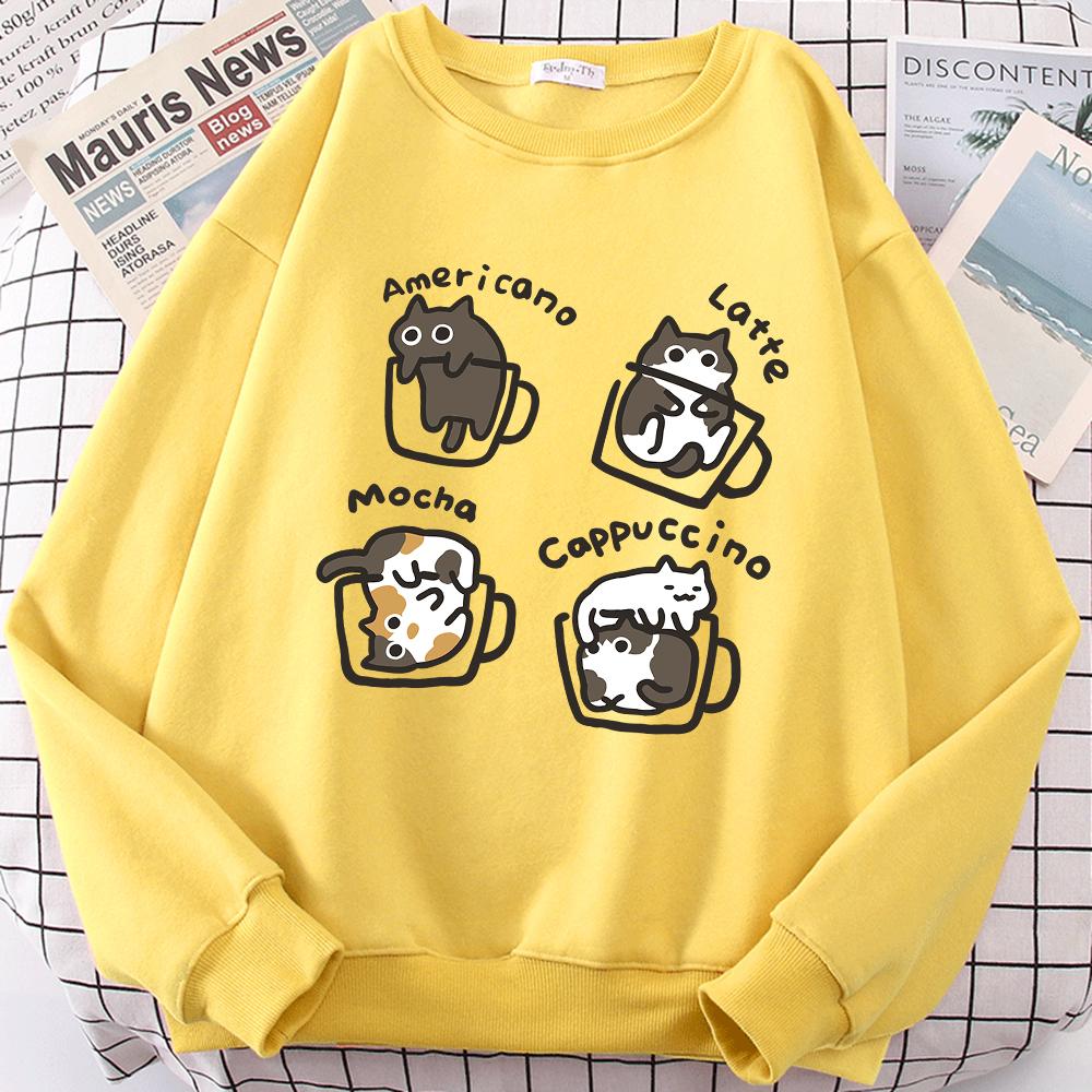 Американский стиль Кофейный кот Милый принт Толстовка Мужская мультяшная уличная одежда принты Толстовки Япония Харадзюку Толстовка Толстовка