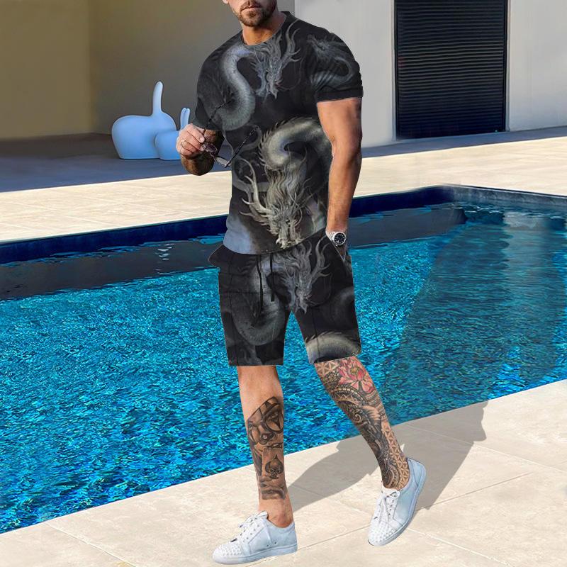 Модная мужская спортивная одежда с принтом 3D-дракона, повседневная дышащая освежающая футболка