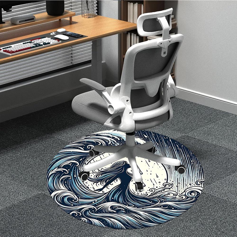 1pc Ocean Waves Office Round Area Rug, Mat Suitable For Office, Under Office Chairs Bedroom Living Room Home Decor, Room Deco