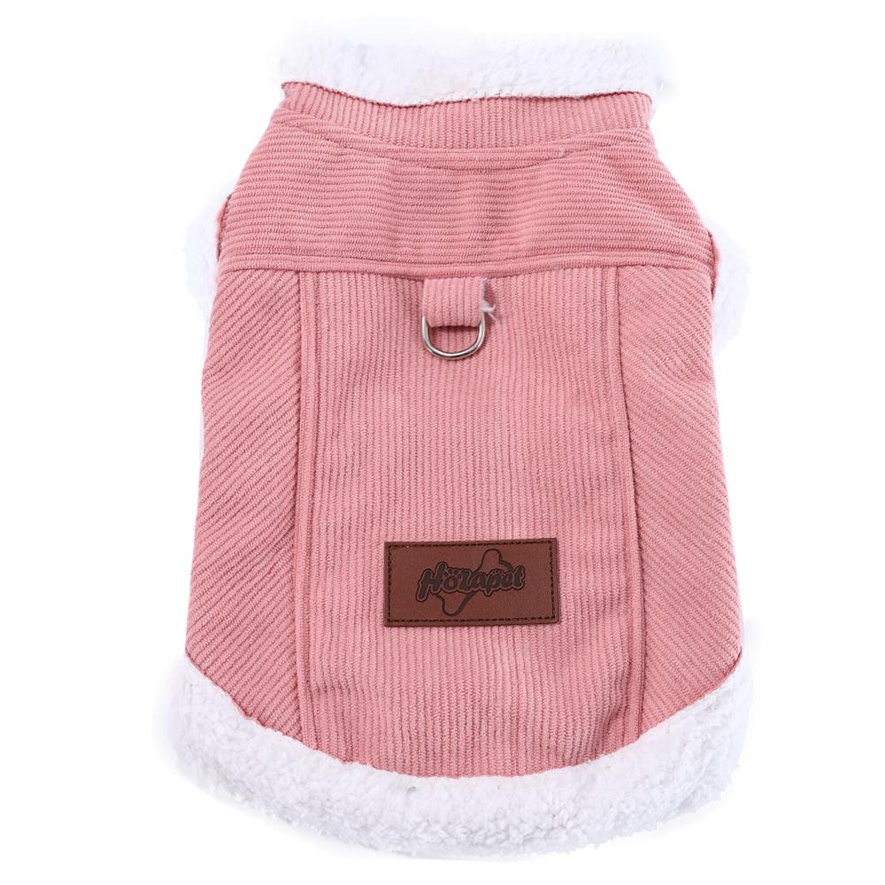 Warm Dog Clothes Autumn Winter Pet Jacket Coat Pink Grey Soft Vest Costume with D-ring Schnauzer Yorkshire Costume for Small Medium Dogs