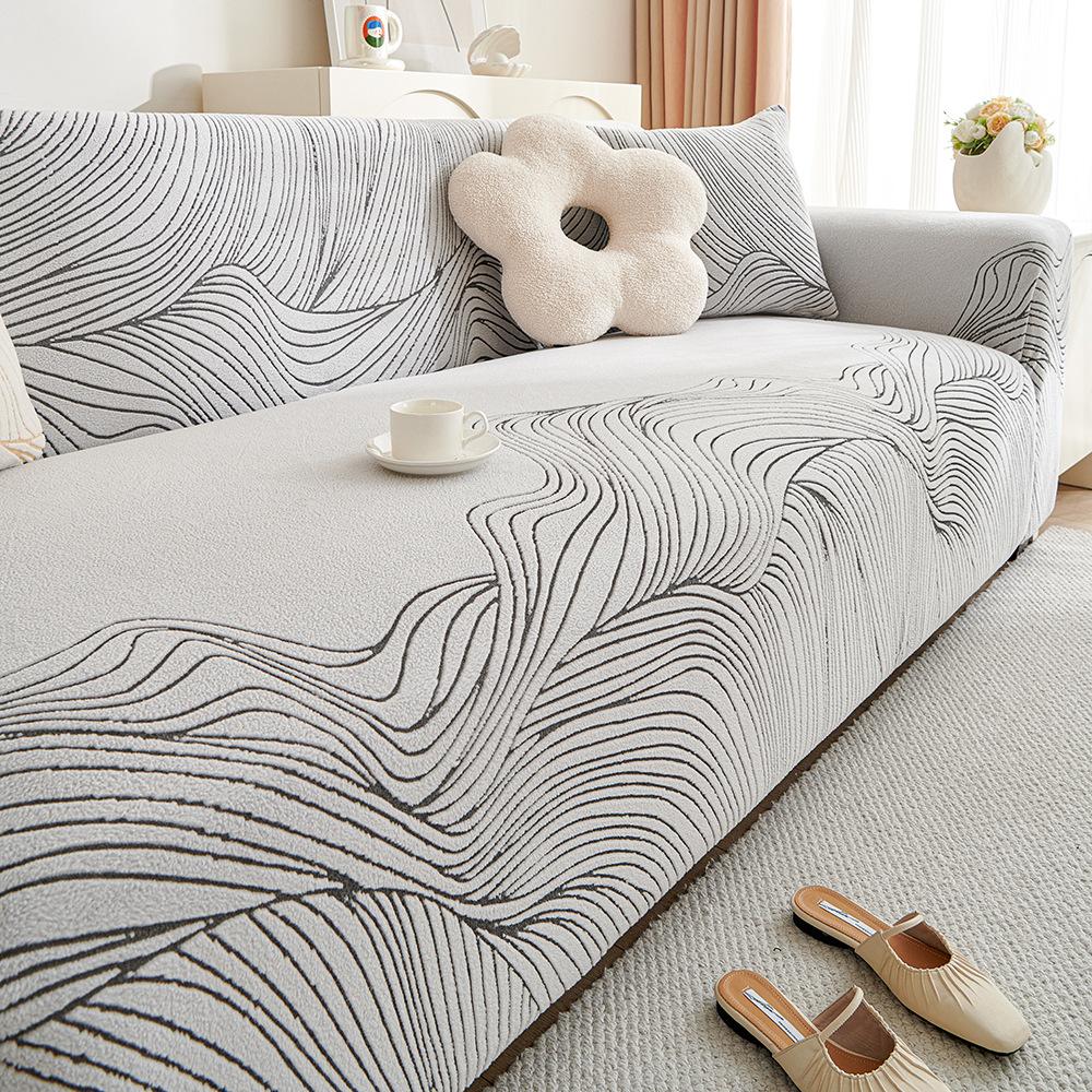 Полосатый жаккардовый бархатный кремовый эластичный чехол для дивана Универсальный чехол для дивана от царапин кошек Все включено Универсальный набор Ткань чехла для осени и зимы